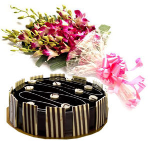 Special Truffle Cake & Orchid Bunch cake delivery Delhi