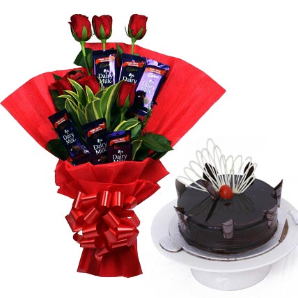 Red Roses & Chocolate & Cake cake delivery Delhi