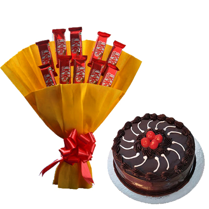 Bunch of 10 Kit Kat small with 1/2 kg truffle cake cake delivery Delhi