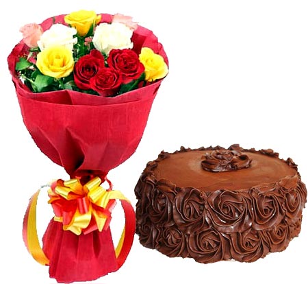 Mix Roses with Choco Roses Cake cake delivery Delhi