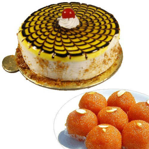 1/2KG Butter Scotch Cake & 500Gm Moti Choor Ladoo cake delivery Delhi