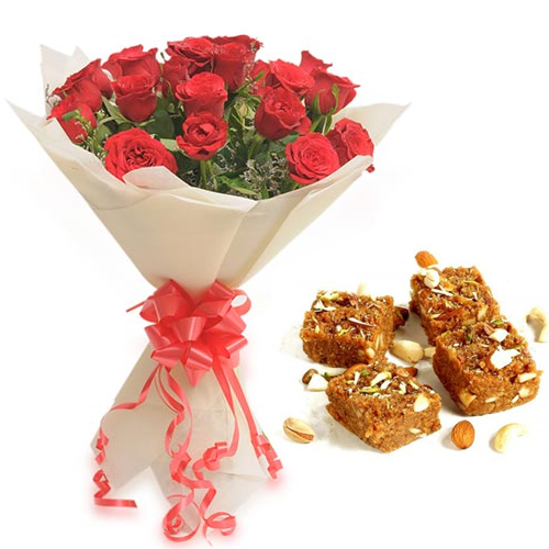 Roses Bunch & 500Gm Doda Burfi cake delivery Delhi