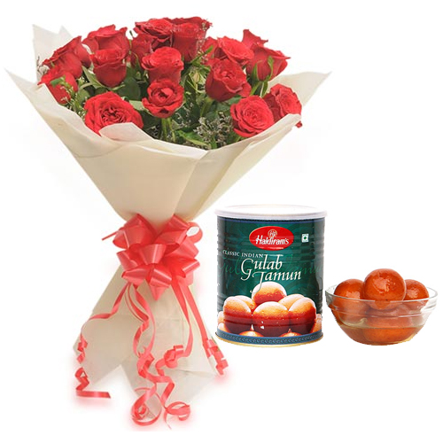 Roses Bunch & 1Kg Gulab Jamun Packcake delivery V.V.nagar