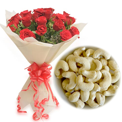 Roses Bunch & 1/2Kg Kaju Dry Fruitcake delivery V.V.nagar