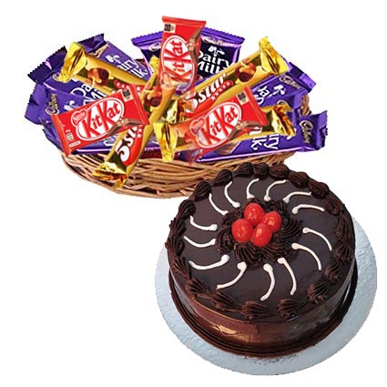 Basket of 12 Mix Chocolates with 1/2kg Truffle Cake cake delivery Delhi
