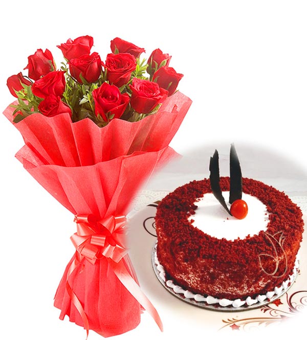 Red Roses & Red Velvet Cake cake delivery Delhi