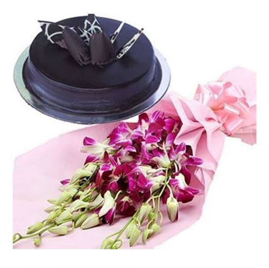 Orchid Bunch & Truffle Cake cake delivery Delhi