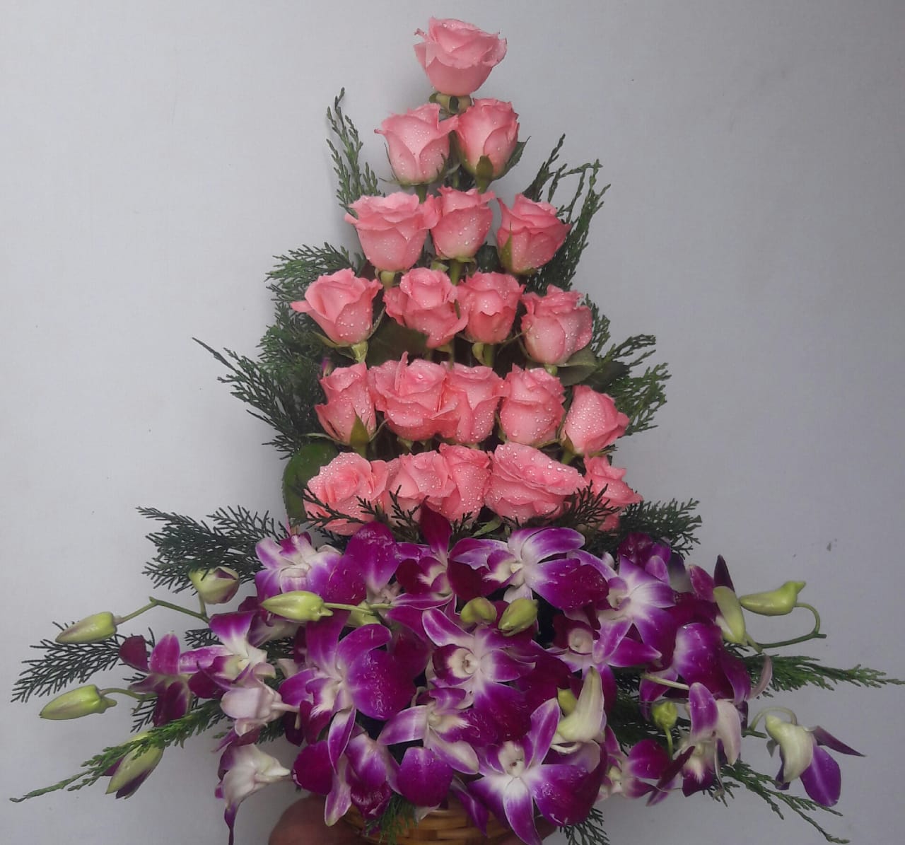 Basket of Rose & Orchid  cake delivery Delhi