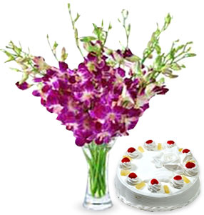 10 orchid and 1kg cake of your choice cake delivery Delhi